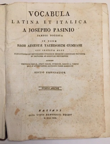 Vocabolario latino pasinio - vocabolario,